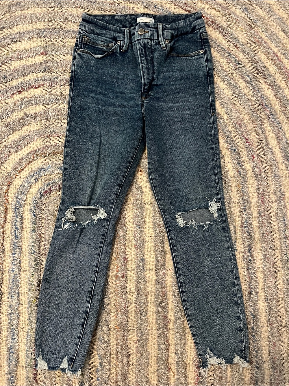 Good American Black Wash Ripped Skinny Jeans